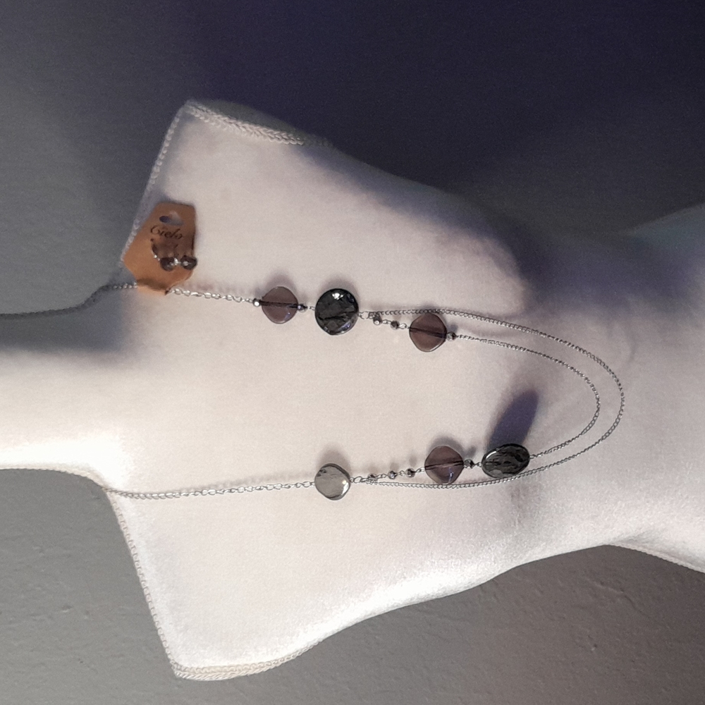 Cielo Silver and Smoky Beaded Layered Necklace & Earrings🌹3